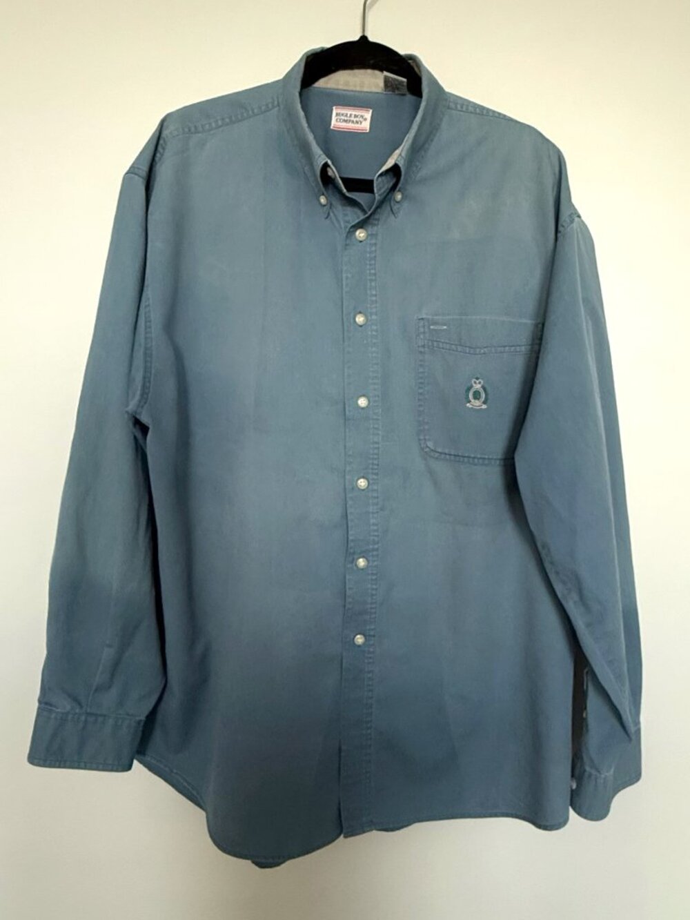 Vintage Bugle Boy Button Down Shirt Mens XL Blue Pocket Crest Long Sleeve *READ